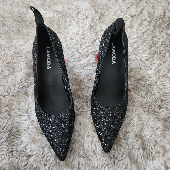 Lamoda Dolls Kill My Love Glitter Heels Black Women's Size 7 - Picture 2 of 10